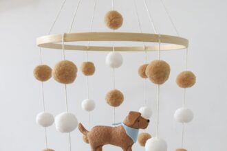 Baby Crib Mobile for Boys Girls Dog theme Baby Mobile for Crib Mobile for Bassinet with Felt Ball