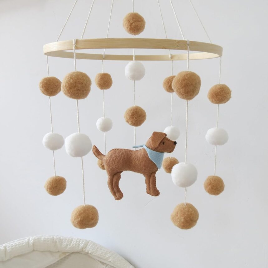 Baby Crib Mobile for Boys Girls Dog theme Baby Mobile for Crib Mobile for Bassinet with Felt Ball