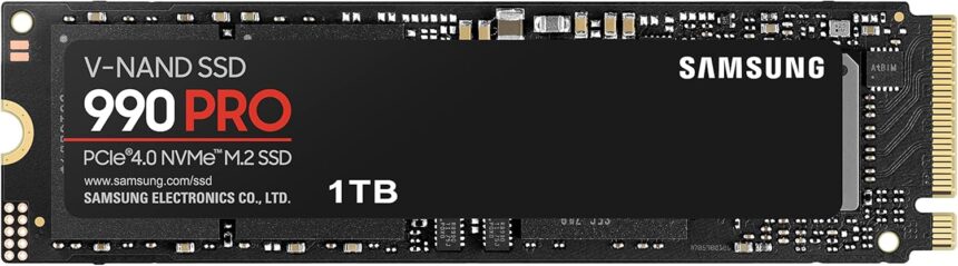 Samsung 990 Pro 1TB Gen4 NVMe SSD 7450MB/s 6900MB/s R/W 1550K/1200K IOPS 600TBW 1.5M Hrs MTBF for PS5 5yrs