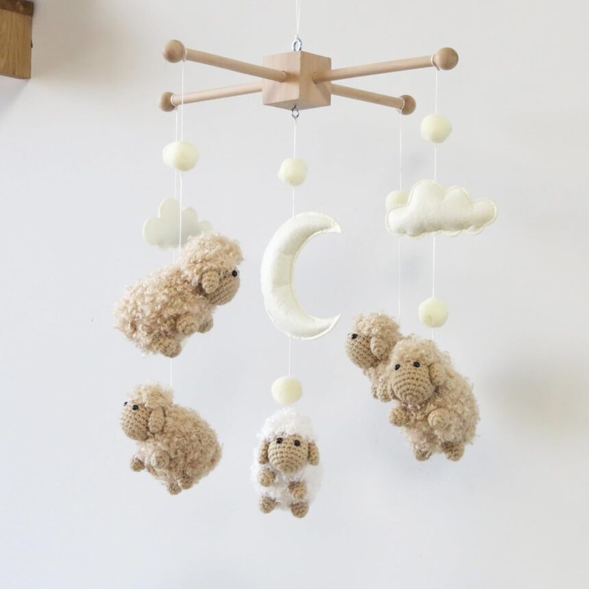 Sheep Mobile for Crib Baby Mobile Sheep Crib Mobile Nursery DéCor White