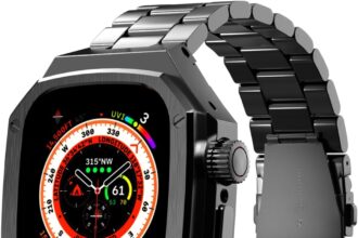 Luxury Aluminum Case with Stainless Steel Band for Apple Watch Ultra / Ultra 2 Titanium 49mm, Rugged Metal Military Protective Cover Protector, Tactical Heavy Duty Protection for Men iWatch,