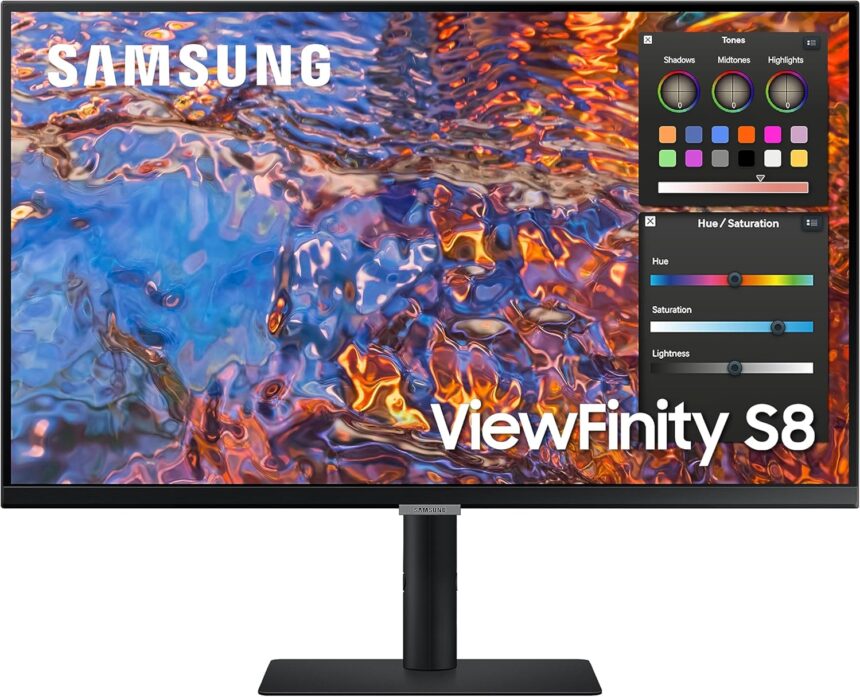 Samsung 27-Inch ViewFinity S80PB Series UHD Computer Monitor, DCI-P3 98%, VESA DisplayHDR 400, IPS Panel, Matte Display, USB-C, PIP/PBP, Intelligent Eye Care, LS27B806PXNXGO, 2023,Black