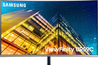 SAMSUNG 32″ UR59 Series ViewFinity 4K UHD (3840×2160) Computer Monitor, Curved, HDMI, Display Port, 3-sided border-less, Eye Saver Mode LU32R590CWNXZA, Black