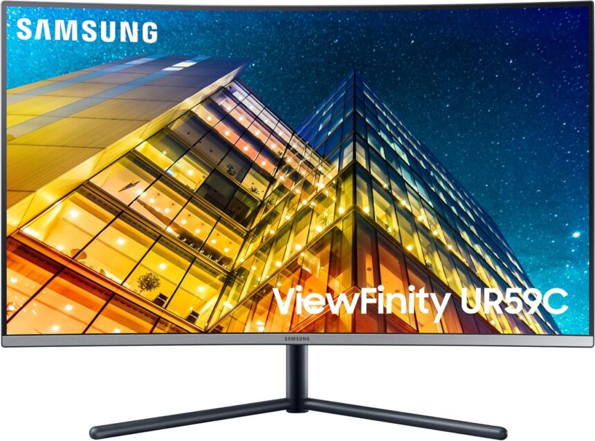 SAMSUNG 32″ UR59 Series ViewFinity 4K UHD (3840×2160) Computer Monitor, Curved, HDMI, Display Port, 3-sided border-less, Eye Saver Mode LU32R590CWNXZA, Black