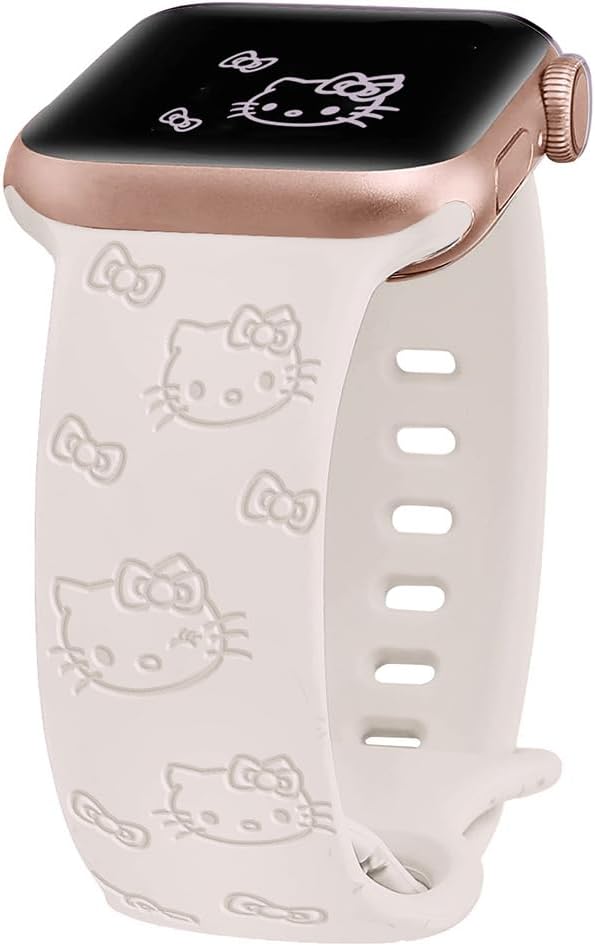 Engraved Band Compatible with Apple Watch Bands 40mm 41mm 42mm 44mm 45mm 38mm 49mm for Women, Cute Cartoon Cat Soft Silicone Strap for iWatch bands Series 9 8 7 6 5 4 3 2 1 SE