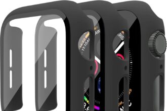 3 Pack Case for Apple Watch Series 9 Series 8 Series 7 41mm Hard PC Case with Tempered Glass Screen Protector Waterproof Anti-Scratch HD Ultra-Thin Full Protective Cover for iWatch 41mm (Black)