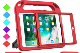 BMOUO Kids Case for iPad 9.7 2018/2017/iPad Air 2/1/Pro 9.7-Built-in Screen Protector Shockproof Handle Convertible Stand Case for iPad 9.7 Inch 2018 (6th Generation)/2017 (5th Generation)/Air 2, Red