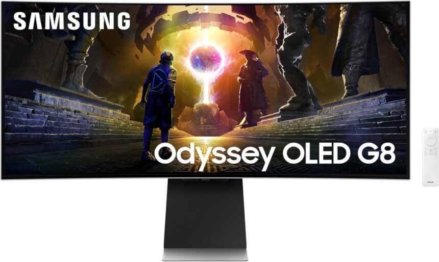 SAMSUNG 34″ Odyssey G85SD Series QD-OLED Ultra WQHD Curved Gaming Monitor, 175Hz, 0.03ms, DisplayHDR True Black 400, AMD FreeSync Premium Pro, Advanced Game Streaming, LS34DG856SNXZA, 2024