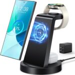 Wireless Charger for Samsung: 3 in 1 Wireless Charging Station for Samsung Galaxy Watch 7 6 5 4 3 Pro Classic Galaxy Buds – Charger Dock Stand for S24 Ultra S23 S22 S21 S20 Note 20 10 Z Fold Android