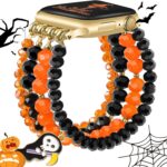 JR.DM Halloween Beaded Bracelet Women Compatible with Apple Watch 38mm 40mm 41mm 42mm 44mm 45mm, Stretch Elastic Dressy Fashion Ghost Strap Wristband Replacement for iWatch Series SE/9/8/7/6/5/4/3/2/1