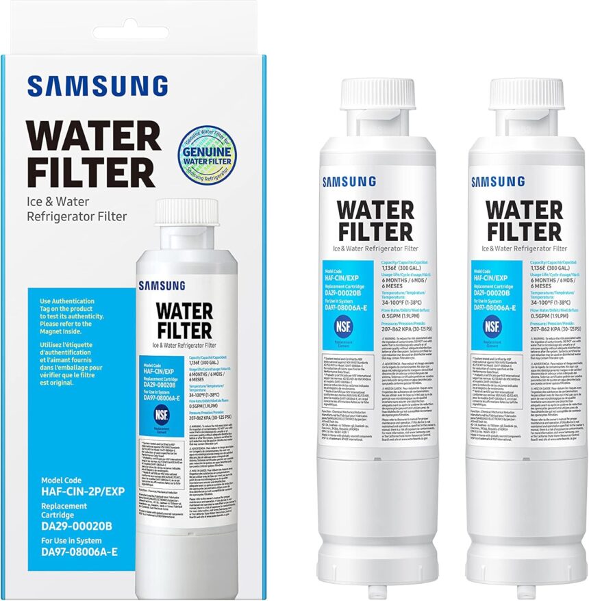 SAMSUNG Genuine Filters for Refrigerator Water and Ice, Carbon Block Filtration for Clean, Clear Drinking Water, DA29-00020B-2P, 2 Pack