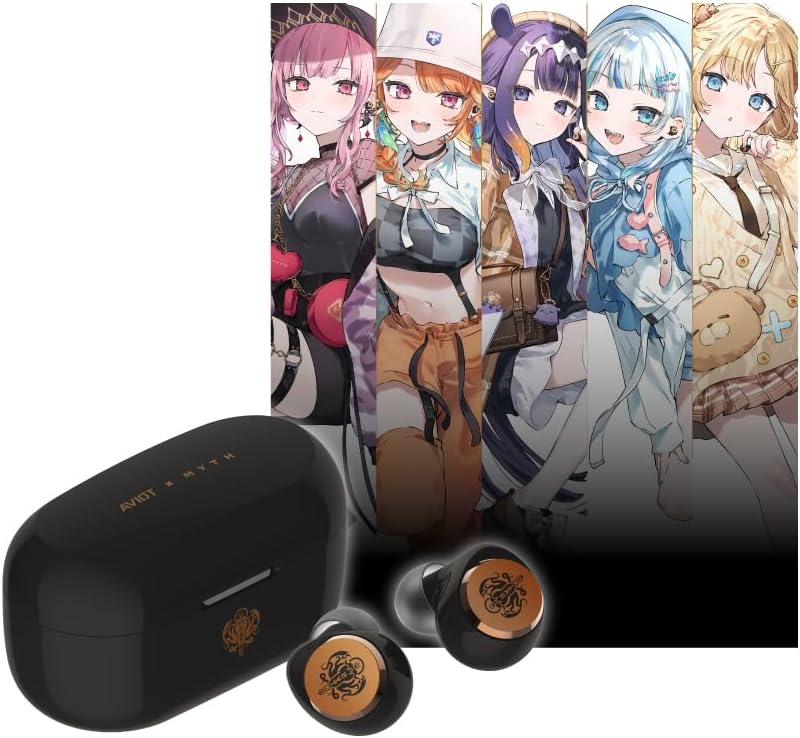 AVIOT TE-V1R-HEN hololive English -Myth- Collaboration Wireless Earbuds, Special Package, Design, English & Japanese Special Voice, Adaptive Noise Cancelling, Wireless Charging Case, Bluetooth 5.3