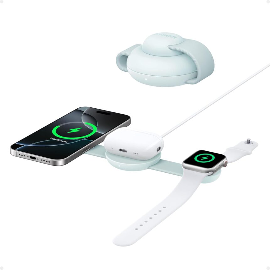 Anker MagSafe Compatible MagGo UFO 3-in-1 Charger, iPhone 16 Wireless Charger Station, Qi2 Certified 15W, Foldable Travel Charging Pad, for iPhone 15/14/13/12, AirPods, Apple Watch (Not a Power Bank)