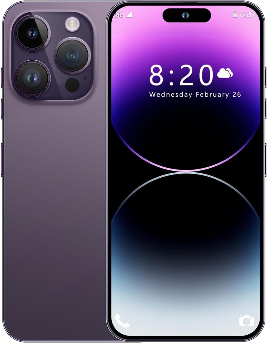 MMY I14 Pro MAX Unlocked Cell Phone, Long Battery Life 6.82″ HD Screen Unlocked Phones, 6+256GB Android 13 Smartphone with 128G Memory Card, Dual SIM/Fingerprint Lock/Face ID/GPS (Purple)