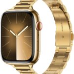 Tasikar Band Compatible with Apple Watch Band 49mm 46mm 45mm 44mm 42mm 41mm 40mm 38mm Women Stainless Steel Metal Replacement Strap Compatible with iWatch Ultra SE Series 10 9 8 7 6 5 4 3, Gold