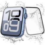 JULK [2 Pack] Waterproof Case for Apple Watch 10 (2024) 46mm with Tempered Glass Screen Protector, Slim Guard Bumper with HD Glass, Hard PC Protective Cover for iWatch Series 10 46mm, Clear