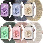 6 Pack Braided Stretchy Solo Loop Bands Compatible with Apple Watch Band 38 40mm 41mm 42mm 44mm 45mm 46mm 49mm for Women Men,Adjustable Elastic Nylon Straps for iWatch Series 10 SE 9 8 7 6 5 4 3 Ultra