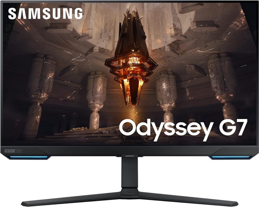 SAMSUNG 28” Odyssey G70B Series 4K UHD Gaming Monitor, IPS Panel, 144Hz, 1ms, HDR 400, G-Sync and FreeSync Premium Pro Compatible, Ultrawide Game View, LS28BG702ENXGO, Black