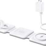 Charging Station for Apple Multiple Devices – 3 in 1 Foldable Magnetic Wireless Charger Dock – Travel Charging Pad for iPhone 16 15 14 13 12 Pro Max Plus Watch & Airpods