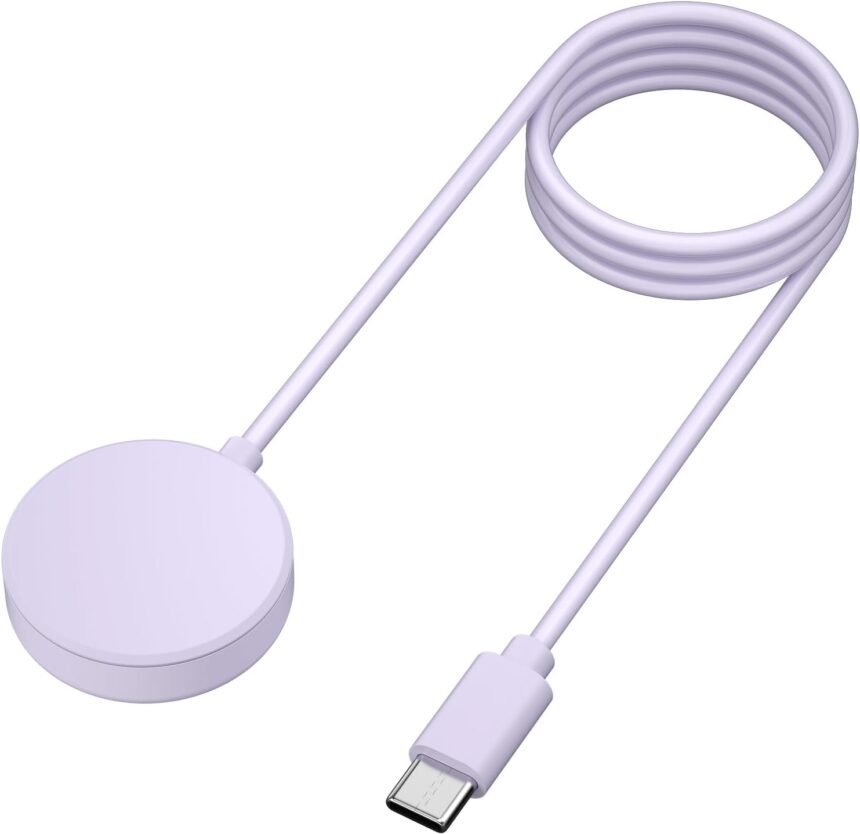 IEOVIEE Upgrade Samsung Galaxy Watch 6/6 Classic Charger, USB C Aluminum Alloy Charging Cable Compatible with Samsung Galaxy Watch 5/5 Pro/Samsung Galaxy Watch 7 (Light Purple, USB C/Type C)