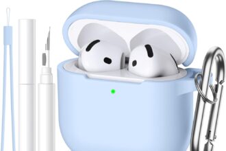 for Airpods 4 Case, for Apple AirPods 4th Generation Case Cover 2024 Cute for Women Men, Soft Silicone Protective for AirPod 4 Case Accessories with Cleaner Kit, Keychain, Lanyard, Sky Blue