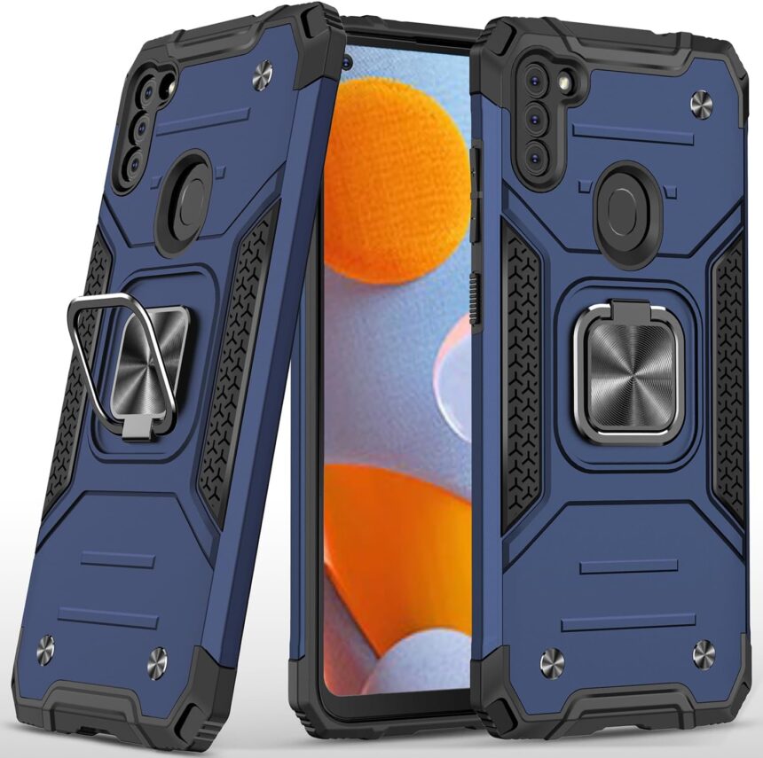 for Samsung Galaxy A11 Case Military Grade Built-in Kickstand Case Holster Armor Heavy Duty Shockproof Cover Protective for Galaxy A11 Phone Case (Blue)