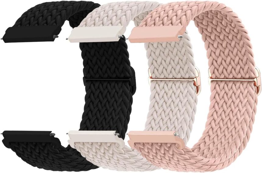 3 Pack Braided 20mm Nylon Band Compatible for Samsung Galaxy Watch 6 5 4 44mm 40mm Bands, Galaxy Watch 5 Pro 45mm/Watch 6 4 Classic 43mm 47mm 42mm 46mm/Active 2 Men Women, Sport Soft Stretchy Watch Strap