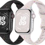 Slim Band Compatible with Apple Watch Band 38mm 40mm 41mm 42mm 44mm 45mm 46mm 49mm for Women,Recycled Plastic Soft Silicone Thin Strap for iWatch Series 10 9 8 7 6 5 4 3 2 1 Ultra SE