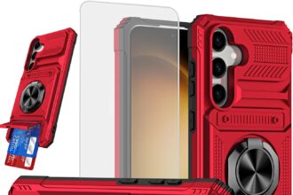 Case for Galaxy S24 FE Case, Samsung S24 FE SM-S721U Wallet Case with Screen Protector, Card Holder 360° Magnetic Rotated Ring Kickstand Protective Phone Cover for Samsung Galaxy S24 FE Red