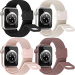 JR.DM 4Pcs Braided Stretchy Adjustable Solo Loop Compatible for Apple Watch Band 40mm 41mm 38mm 44mm 45mm 42mm 46mm 49mm Women Elastic Nylon Sport Strap for iWatch Series SE/10/9/8/7/6/5/4/3/2/1/Ultra