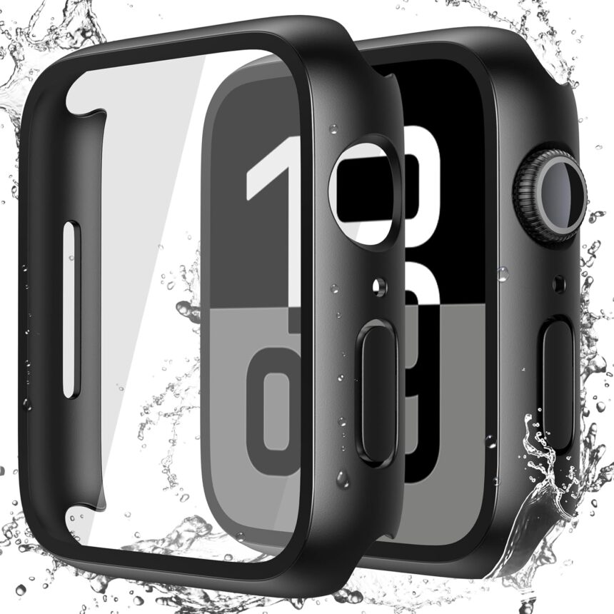 Misxi [2 Pack] Waterproof Hard Case with Tempered Glass Compatible with Apple Watch Series 10 (2024) 46mm, Ultra-Thin Anti-Fall Tough Protective Cover for iWatch Screen Protector, Matte Black