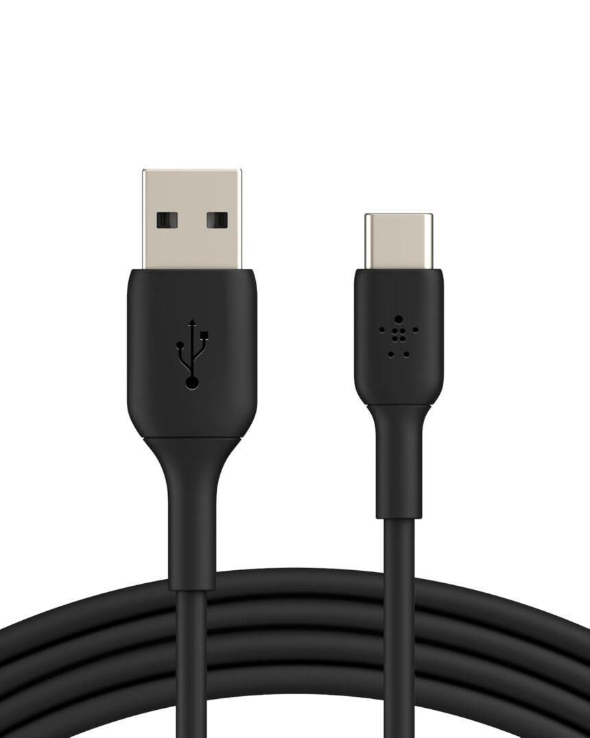 Belkin BoostCharge USB-C Cable (1M/3.3ft), USB-C to USB-A Cable, USB Type-C Cable for iPhone 16 Series, Samsung Galaxy S24, S24+, Pixel 8, Pixel 7, iPad Pro, Nintendo Switch, Carplay, & More – Black