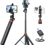 EUCOS 62″ Phone Tripod, Tripod for iPhone & Selfie Stick Tripod with Remote, Extendable Phone Tripod Stand & Travel Tripod, Solidest Cell Phone Tripod Compatible with iPhone/Android