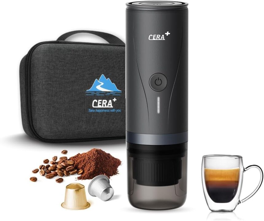 CERA+ Portable Coffee Maker Battery, Coffee Powder and NS Capsules for Self-Heating Espresso Machine with Carrying Case for Travel Campers