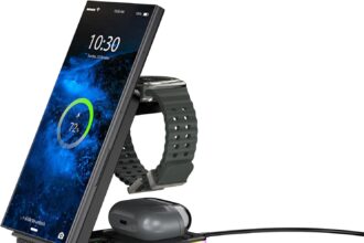 Wireless Charger for Samsung Charging Station for Samsung Galaxy S24 Ultra/S23 Ultra/Galaxy Bud, 3 in 1 Android Charging Station, Watch Charger for Samsung Galaxy Watch Ultra/7/6/5Pro (Black)