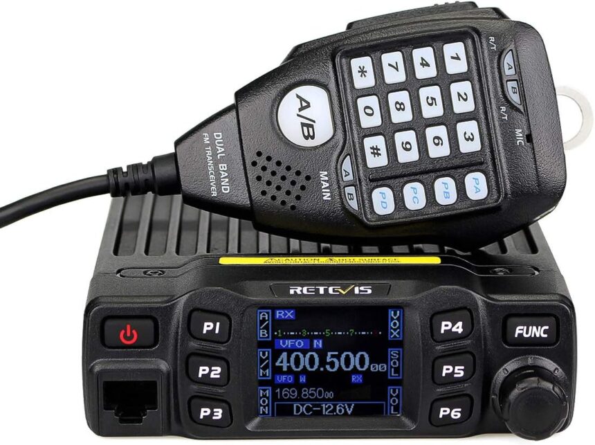 Retevis RT95 Dual Band Mobile Radio, Dual Speaker Mobile Transceiver, 200 Channels 180 Degree Rotatable LCD Display, 2m 70cm Mini Mobile Two Way Radio for RV 4×4 Offroad (1 Pack)