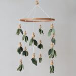 Green Leaf Crib Mobile Forest Baby Mobile for Crib Green Leaf Nursery Mobile with Wooden Bead