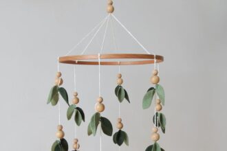 Green Leaf Crib Mobile Forest Baby Mobile for Crib Green Leaf Nursery Mobile with Wooden Bead