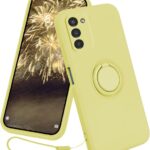 Case for Samsung Galaxy A55 5G（2024 Released）, Silicone Case with Ring 360°rotatable Kickstand Support Magnetic Car Mount，Protective Cover with Strap Lanyard (Yellow)