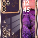 ZTOFERA for Samsung Galaxy S24 Ultra Case Cute for Girl Women, Curly Wave Frame & Luxury Plating Butterfly Pattern, Slim Soft TPU Shockproof Protective Phone Case for Samsung S24 Ultra,Dark Purple