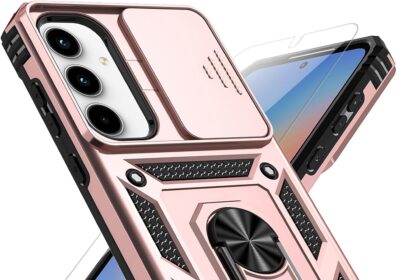 for Samsung Galaxy A35 5G Case with Slide Camera Cover HD Screen Protector [Military Grade 16ft. Drop Tested] Magnetic Ring Holder Kickstand Protective Phone Case for Galaxy A35 5G 2024, Rose Gold