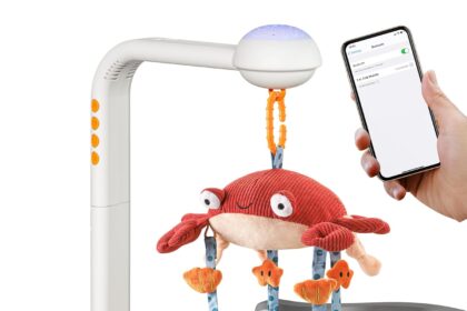 TUMAMA Baby Crib Mobile, Crib Toys with Projection Night Light, Music and White Noise, Soft Plush Mirror Hanging Toys,Mute Spin Motor Nursery Toys for Infant 0 3 6 9 Month Newborn Xmas Gift (Crab)