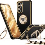 XYZ for Galaxy A25 5G Case with Stand, for Samsung Galaxy A25 5G Case with Double Ring, Women Girls Bling Luxury Protective Phone Case Heart for Samsung A25 5G, Black