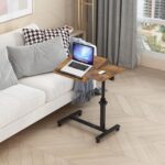 TigerDad Overbed Bedside Desk Mobile Rolling Laptop Stand Tilting Overbed Table with Wheels Height Adjustable Tray Table for Laptop Bed Sofa Side Table (Rustic Brown)