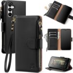 Compatible with Samsung Galaxy A16 5G Wallet Case with Card Holder,PU Leather Phone Case Flip Protective Cover Wrist Strap Zipper Pocket Credit Card Slots RFID Blocking Women Men,Black