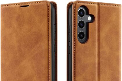 QLTYPRI Case for Samsung Galaxy A55 5G, Premium PU Leather Cover TPU Bumper with Card Holder Kickstand Hidden Magnetic Adsorption Shockproof Flip Wallet Case for Samsung Galaxy A55 – Brown