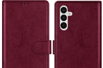 ZZXX for Samsung Galaxy A25 Wallet Case with [RFID Blocking] Card Slot Kickstand Magnetic Closure Leather Flip Fold Protective Phone Case for Samsung Galaxy A25 Case Wallet(Wine Red-6.5 inch)