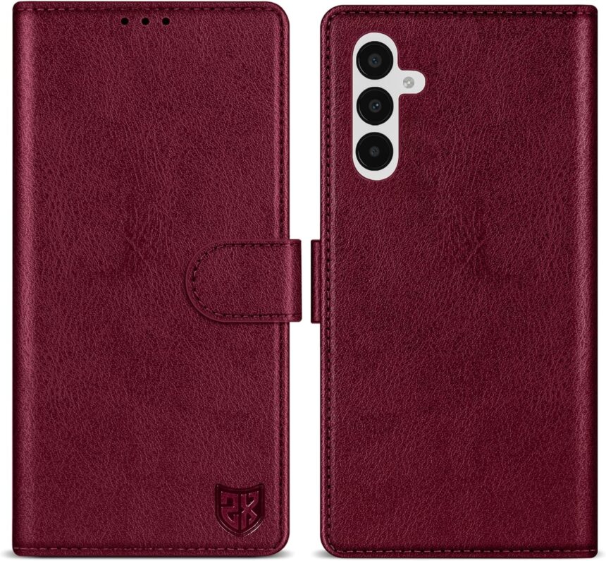 ZZXX for Samsung Galaxy A25 Wallet Case with [RFID Blocking] Card Slot Kickstand Magnetic Closure Leather Flip Fold Protective Phone Case for Samsung Galaxy A25 Case Wallet(Wine Red-6.5 inch)