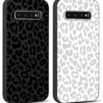 2 Pack Cute Cheetah Print for Samsung Galaxy S10 Plus Phone Case 6.4″, Luxury Leopard Pattern Design Cases Soft Silicone TPU Shockproof Protective Bumper Cover for Women Girls – Black & White