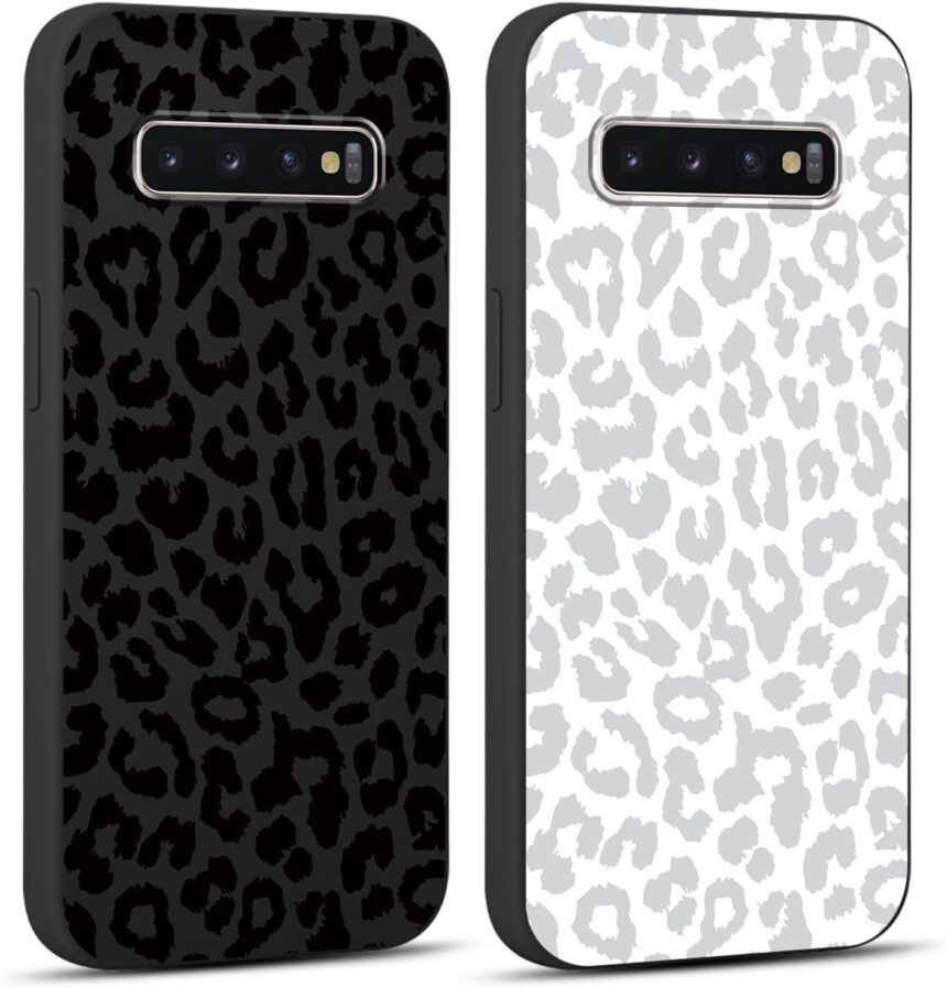 2 Pack Cute Cheetah Print for Samsung Galaxy S10 Plus Phone Case 6.4″, Luxury Leopard Pattern Design Cases Soft Silicone TPU Shockproof Protective Bumper Cover for Women Girls – Black & White